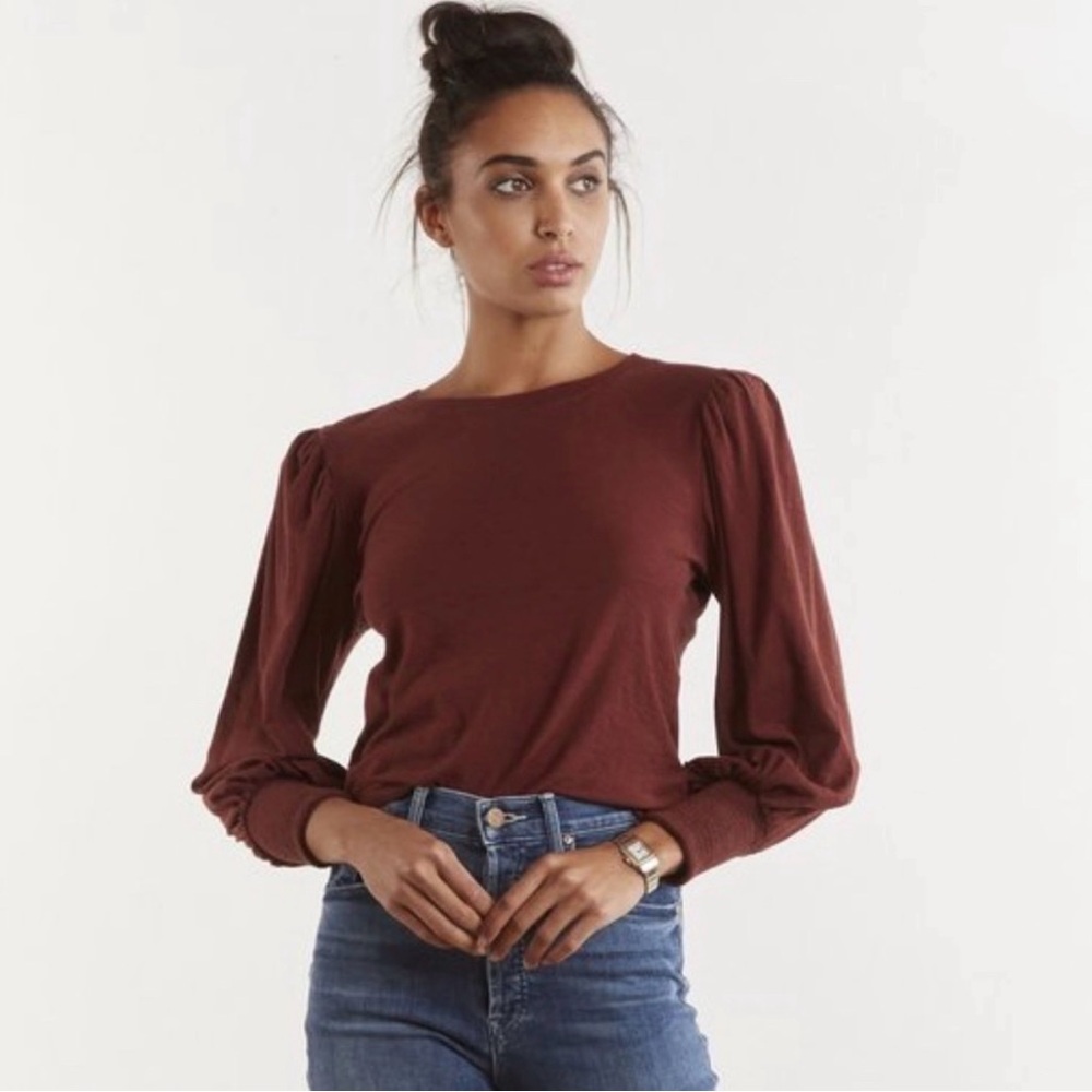 Nation LTD Loren tee small long sleeve peasant top women’s burgundy brown color